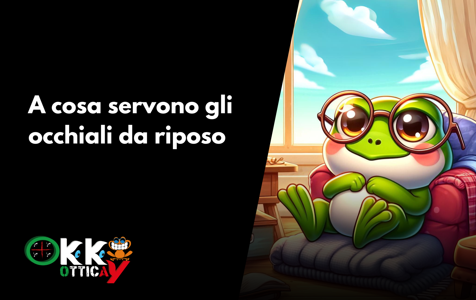 A cosa servono gli occhiali da riposo Ranocchia che riposa indossando gli occhiali.