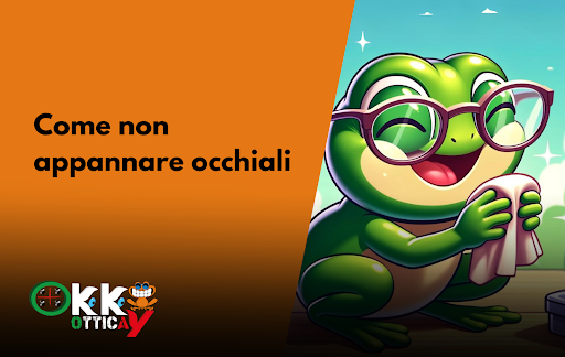 Ranocchia occhi con occhiali e titolo dell'articolo: come non appannare gli occhiali