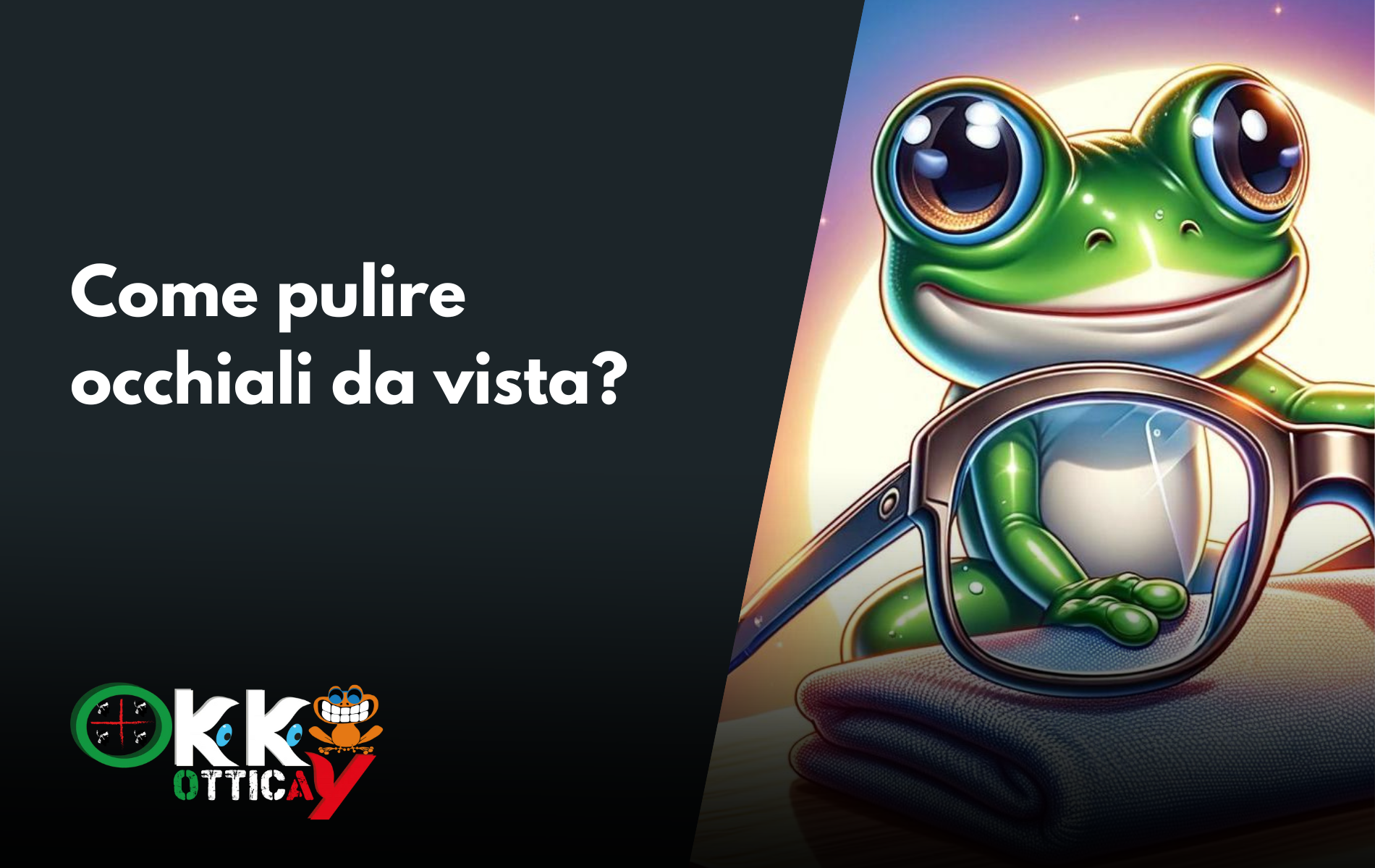 Come pulire occhiali da vista correttamente come pulire occhiali da vista copertina con una rana appoggiata a degli occhiali