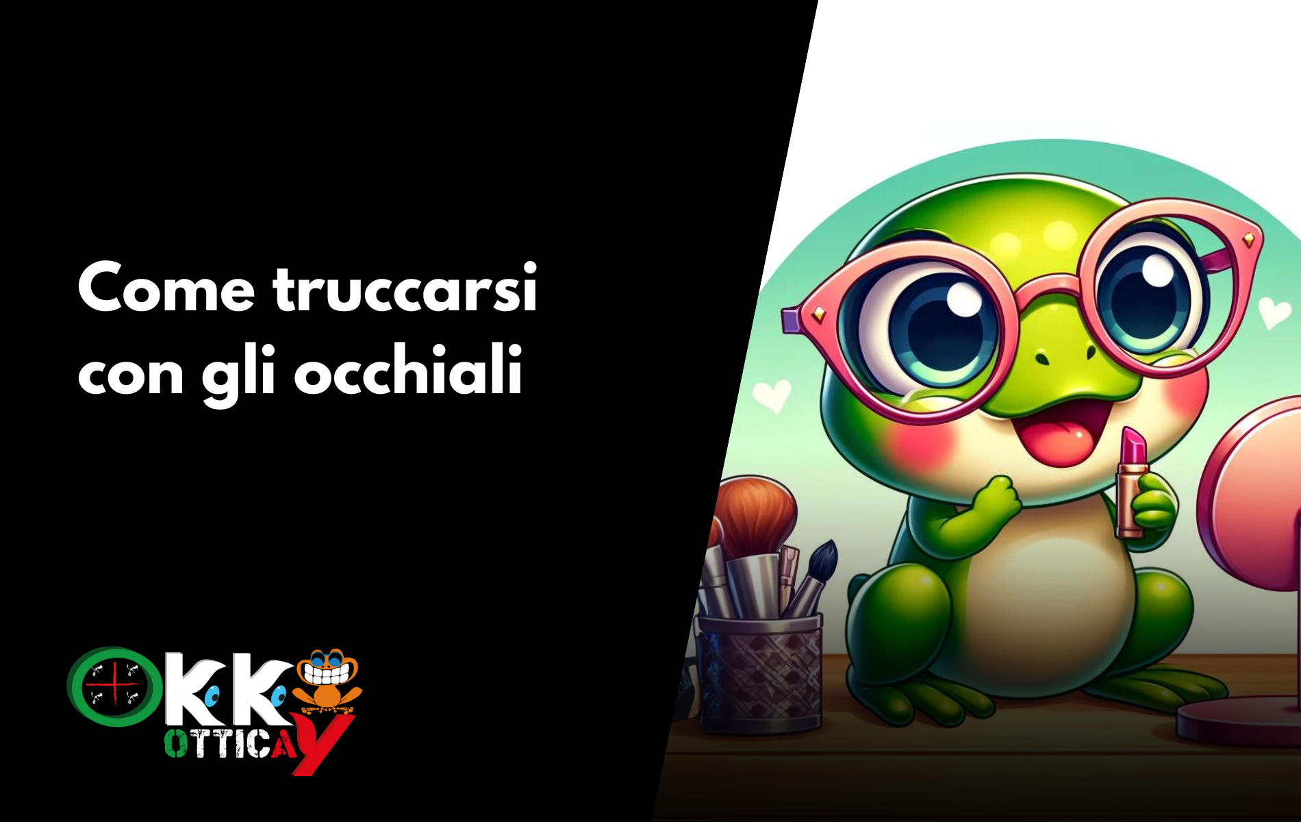 Ranacchia con occhiali tondi e un rossetto in mano.